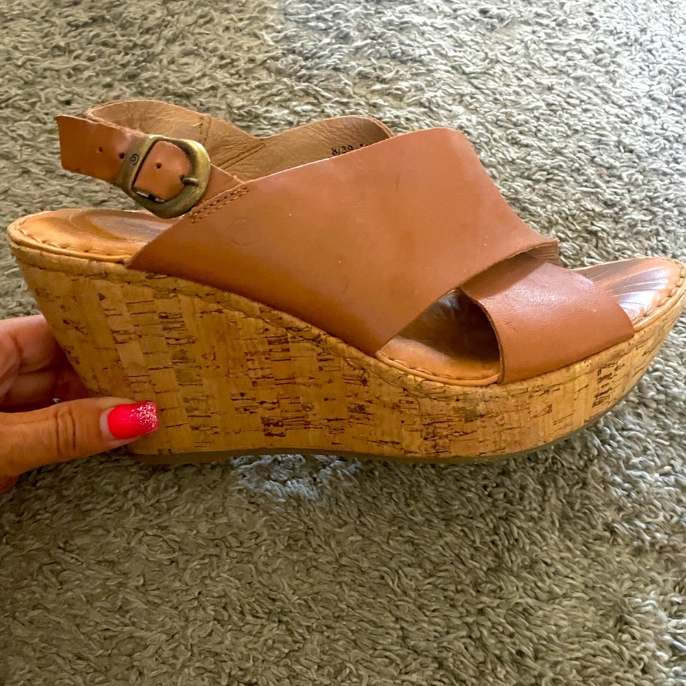 Brown leather wedges by Born, Size 8